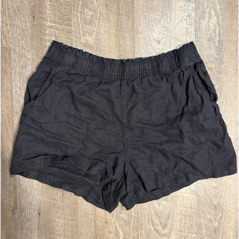 HM Black Linen Blend Elastic Waist Shorts Womens XL Casual Summer Pockets